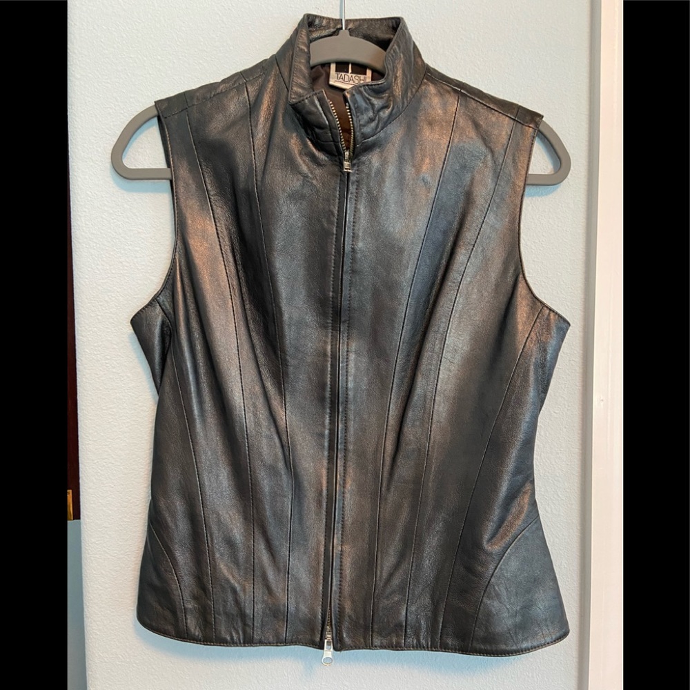 Like New Tadashi Pewter Genuine Leather Vest